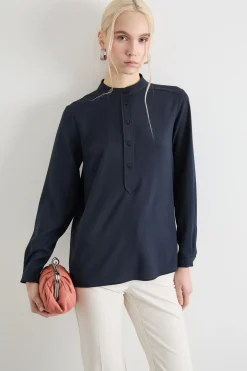 Blusa in crepe de chine - Blu