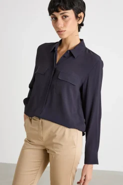 Blusa in crepe de chine - Blu