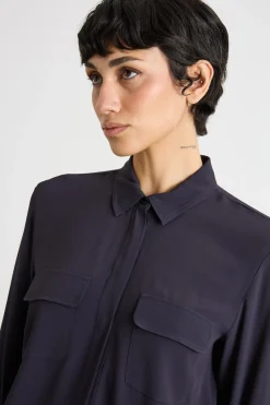 Blusa in crepe de chine - Blu