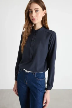 Blusa in crepe de chine - Blu