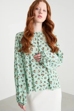 Blusa in crepe de chine di seta - Verde