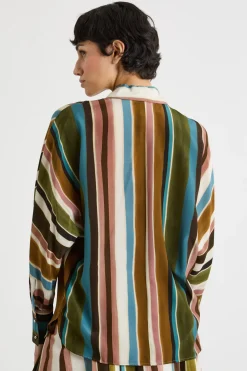 Blusa in crepe de chine fantasia - Bianco Verde Marrone