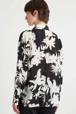 Blusa in crepe de chine fantasia - Nero Bianco