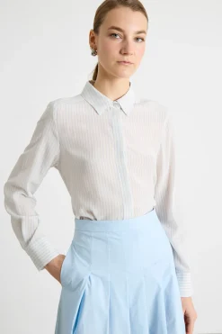 Blusa in crepe de chine stampato - Bianco Azzurro
