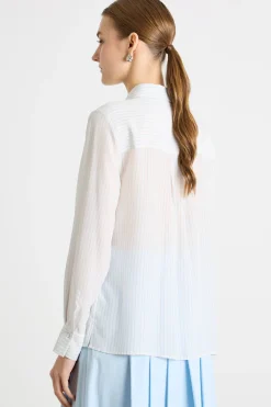 Blusa in crepe de chine stampato - Bianco Azzurro