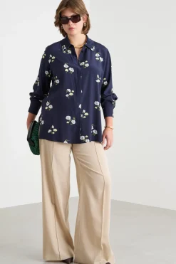 Blusa in crepe de chine stampato - Blu