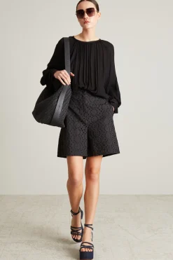 Blusa in creponne di seta - Nero