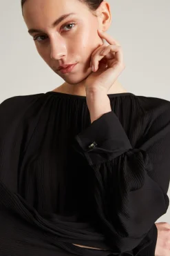 Blusa in creponne di seta - Nero