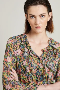 Blusa in creponne stampato - Nero Rosa