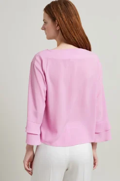 Blusa in crépe con balze - Rosa Scuro