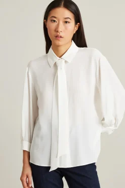 Blusa in crépe con foulard - Bianco