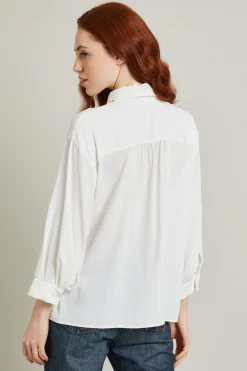 Blusa in crépe con foulard - Bianco