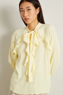 Blusa in crépe con volant - Giallo Pastello
