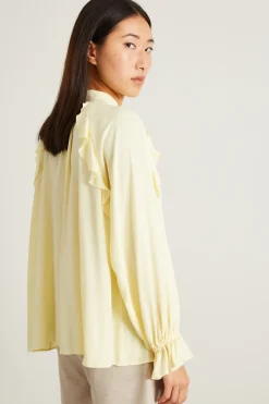 Blusa in crépe con volant - Giallo Pastello