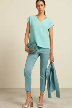 Blusa in crêpe de chine - Turchese