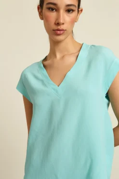 Blusa in crêpe de chine - Turchese