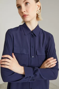 Blusa in crépe di misto seta - Blu