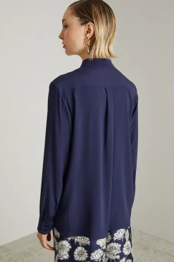 Blusa in crépe di misto seta - Blu