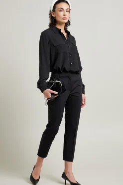 Blusa in crépe di misto seta - Nero