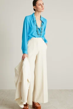 Blusa in crèpe di misto seta - Turchese