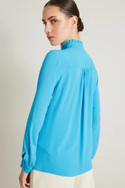 Blusa in crèpe di misto seta - Turchese