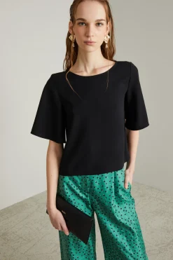 Blusa in enver satin - Nero