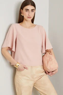Blusa in enver satin - Rosa Polvere