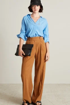 Blusa in fil coupé con piega - Azzurro