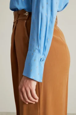 Blusa in fil coupé con piega - Azzurro