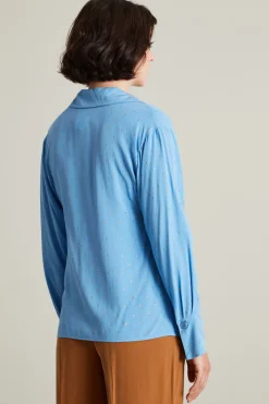 Blusa in fil coupé con piega - Azzurro