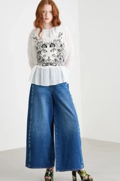 Blusa in garza con volant - Bianco