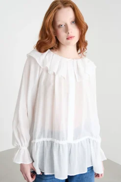 Blusa in garza con volant - Bianco