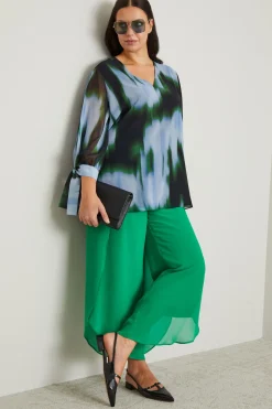 Blusa in georgette chiné - Azzurro Verde Nero