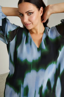 Blusa in georgette chiné - Azzurro Verde Nero