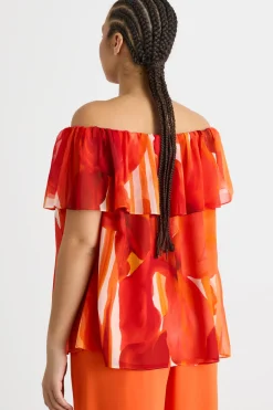 Blusa in georgette con balza - Arancione