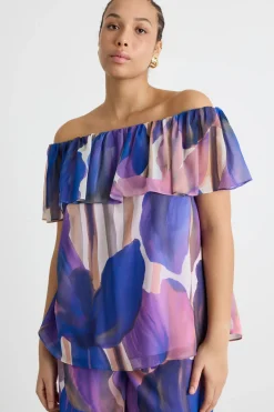 Blusa in georgette con balza - Viola