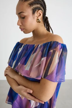Blusa in georgette con balza - Viola