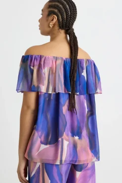 Blusa in georgette con balza - Viola