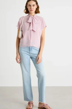 Blusa in georgette con collo a foulard - Rosa