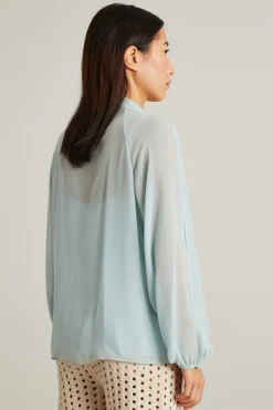 Blusa in georgette con fiocco - Azzurro Polvere