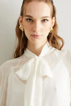 Blusa in georgette con fiocco - Bianco
