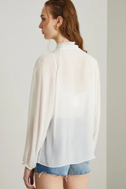 Blusa in georgette con fiocco - Bianco