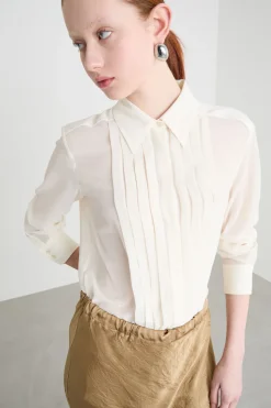 Blusa in georgette con pieghe - Bianco
