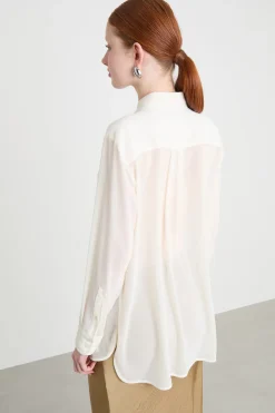 Blusa in georgette con pieghe - Bianco