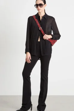 Blusa in georgette con pieghe - Nero