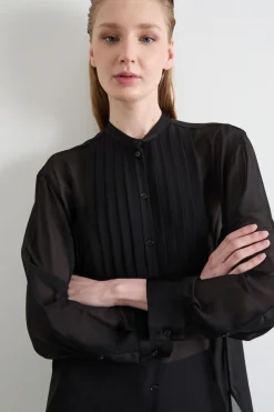 Blusa in georgette e raso - Nero