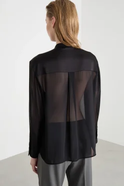 Blusa in georgette e raso - Nero