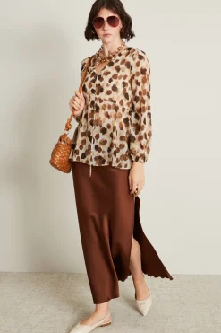 Blusa in georgette - Marrone Beige