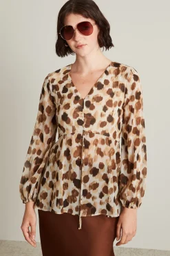 Blusa in georgette - Marrone Beige