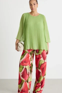 Blusa in georgette plissé - Verde